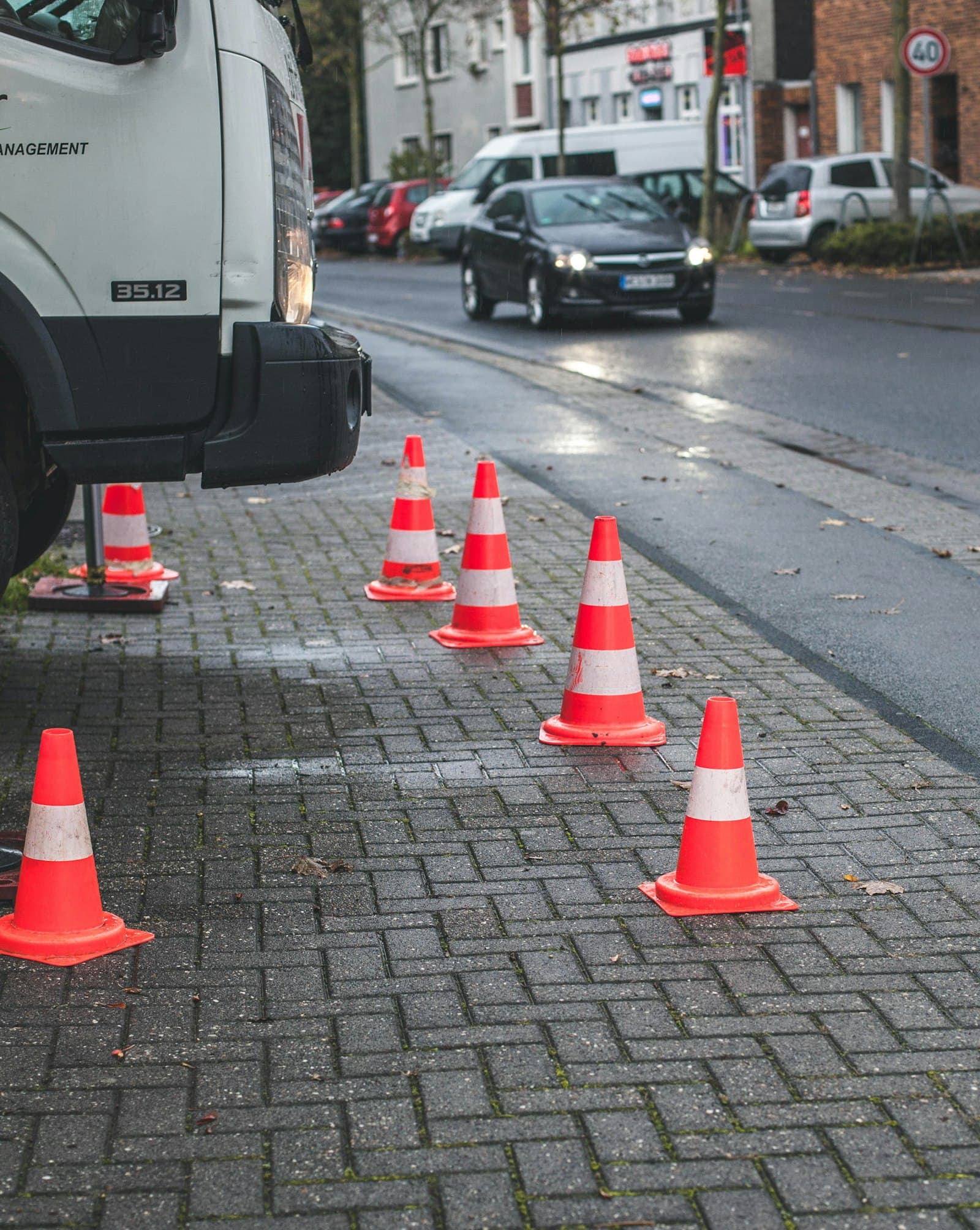 Parking cones set out on a practice lot